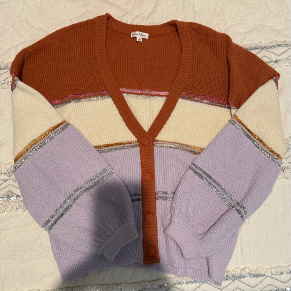 For Love & Lemons Rust, Lilac & Cream Colorblock Cardigan
